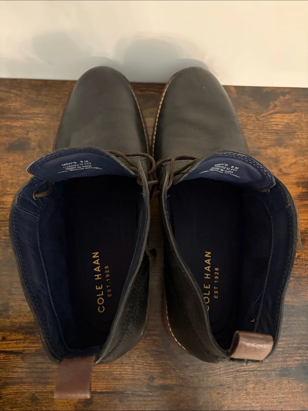 Cole Haan Black Leather Chukka Boots with Brown Sole Trim